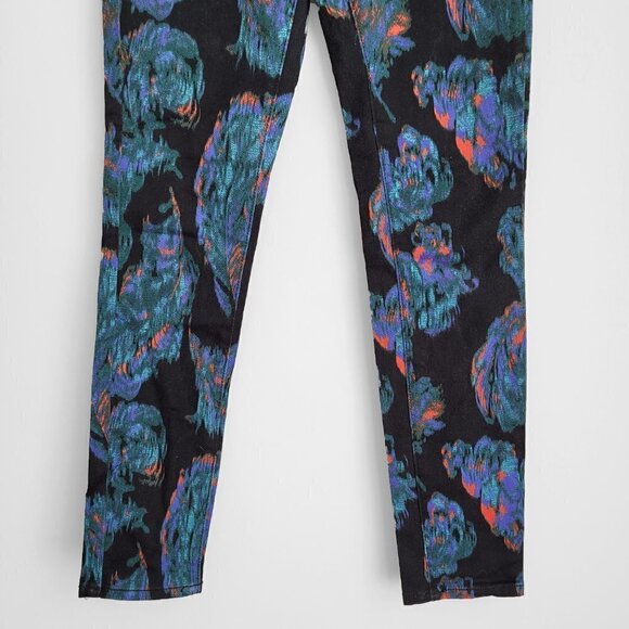 HP! NWT Marchesa Voyage Peacock Feather Print Boho Ankle Cropped Skinny Jeans - Picture 6 of 13